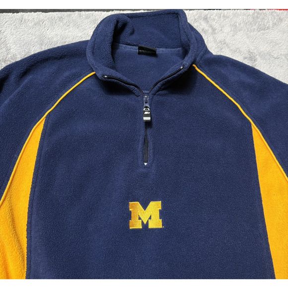 Starter University of Michigan Wolverines Quarter Zip Fleece Navy Maize Mens M - Picture 2 of 15